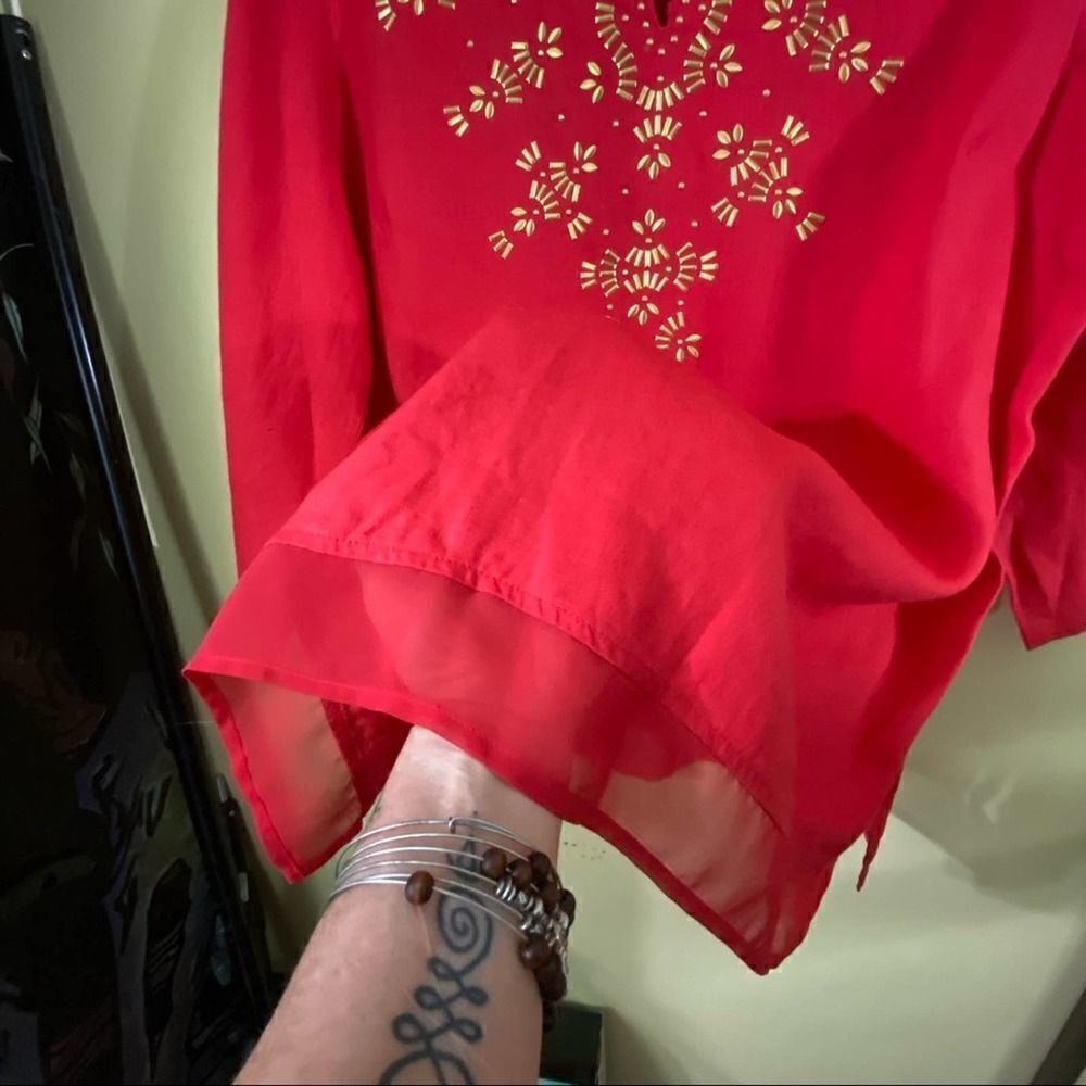 JM Collection Red/Orange Linen Tunic Top Size XL - Picture 5 of 6